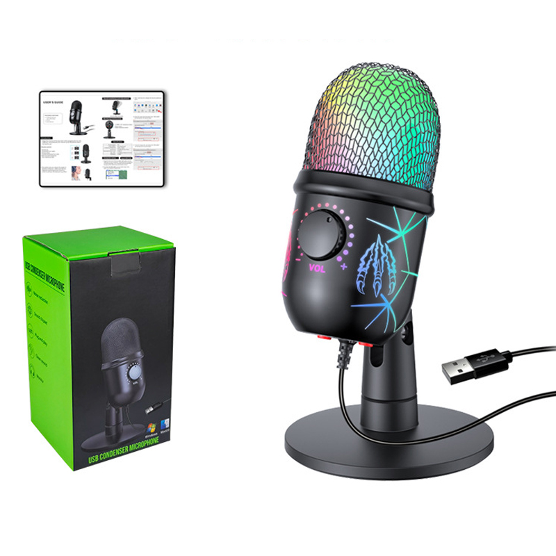 Mikrofon gier skraplacza USB z RGB Light Podcast Self Media LED MIK MIC MIKROFONY