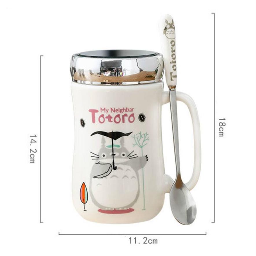 Tazza da caffè in ceramica modello anime da 420 ml Tazza da caffè carina con tè e latte con coperchio Tazza di grande capacità Bicchieri con cucchiaio Utensili da cucina248k