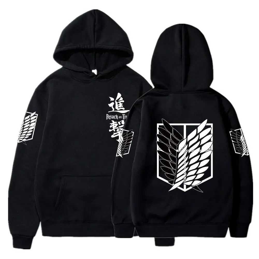 Men's Hoodies Sweatshirts Black Hooded Anime Attack on Titan AOT Merch Ackerman Levi Scout Regiment Printed Hoodies Men Women Sweatshirts Cozy PulloversL231026