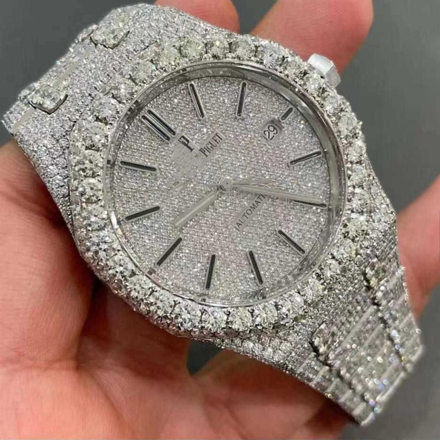 Zegarek na rękę pełne diamenty męskie zegarek 42 mm Automatyczne mechaniczne diamenty Róża Zegarki Sapphire Waterproof Wristood Na rękę