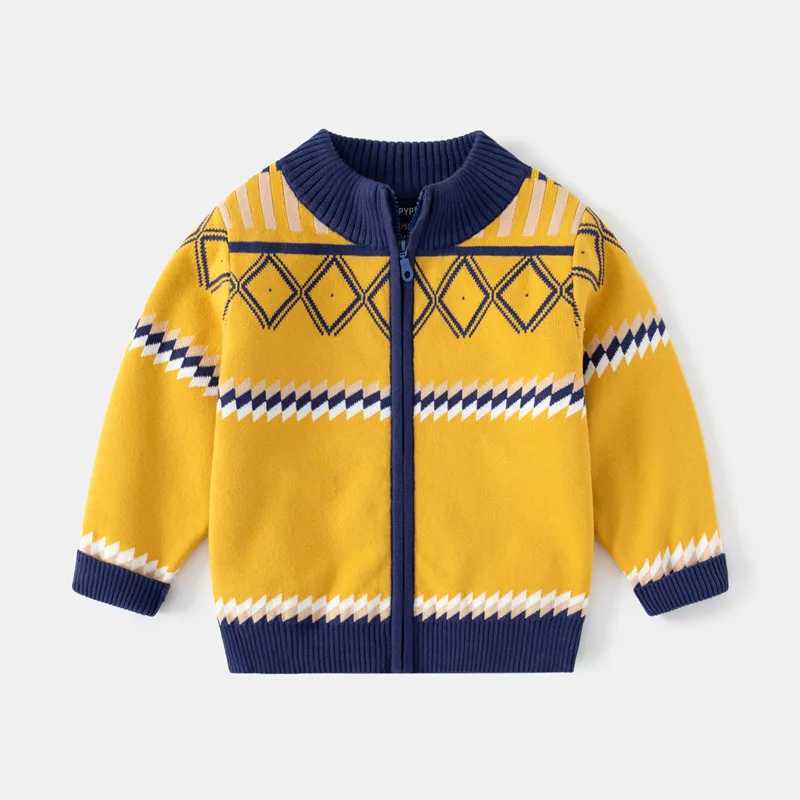 Pullover 2023 Spring Casual Fashion Casual Plaid dragkedja Tröja pojkar och flickor Vinter Casual 2 färger Stickade Kids Cardigans Sweatersl231215