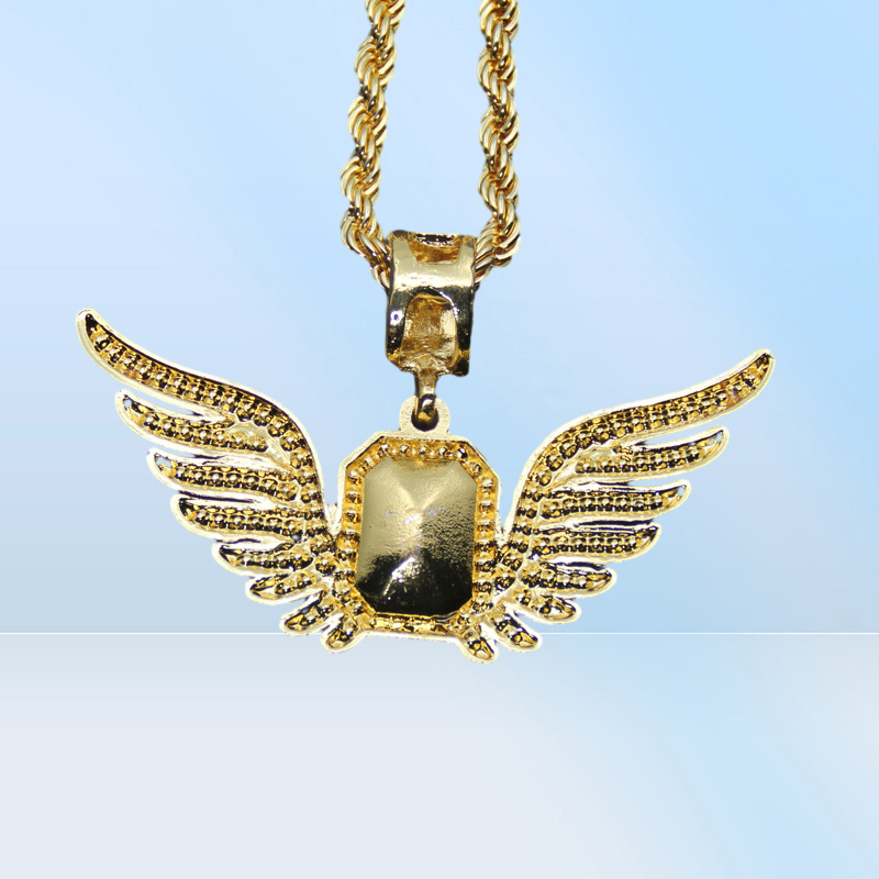 Hip Hop Angel Wings with Big Red Ruby Pendant Necklace for Men Women Iced Out Jewelry2006812