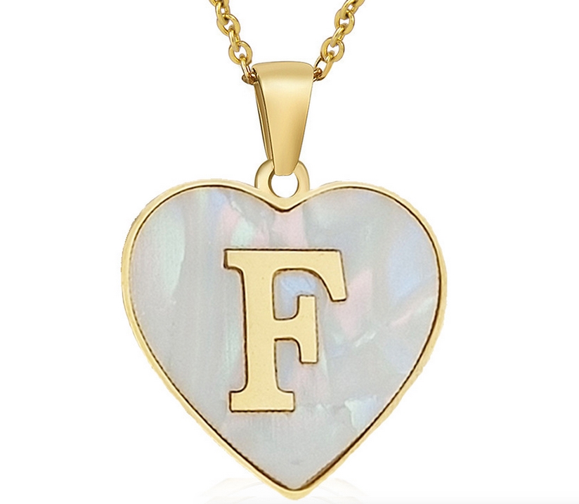 Titanium steel Heart Shaped Shell Necklace with 26 Initial letters for Women Letter Pendant Necklaces with Chains