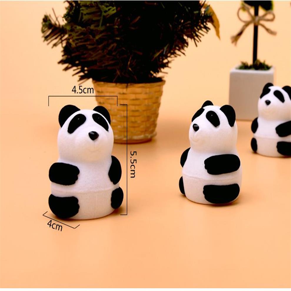 Simple Seven Cute Animal Ring Box Plastic Flocking Jewelry Display Ear Studs Case Black and White Panda Jewerly Container287e