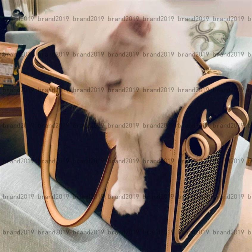 Klassischer Druckdesigner Pet Cat Supplies, hochwertiges Leder, atmungsaktive Katzentransportboxen, Kisten, Häuser, vorherrschend, große Größe286V