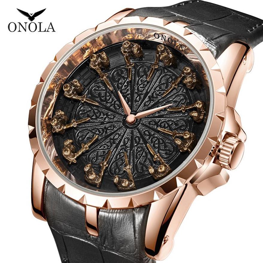 ONOLA marca única reloj de cuarzo diseñador hombre 2019 reloj de pulsera de cuero de oro rosa moda cusual impermeable Vintage caballero Relogio Ma206S