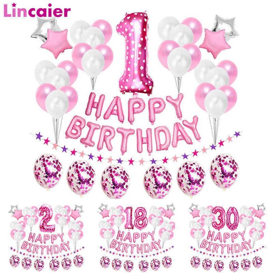 37 pezzi rosa numero 1 2 3 4 5 6 7 8 9 anni palloncini decorazioni feste di buon compleanno bambini bambina principessa 15 16 18 30 40 211336f