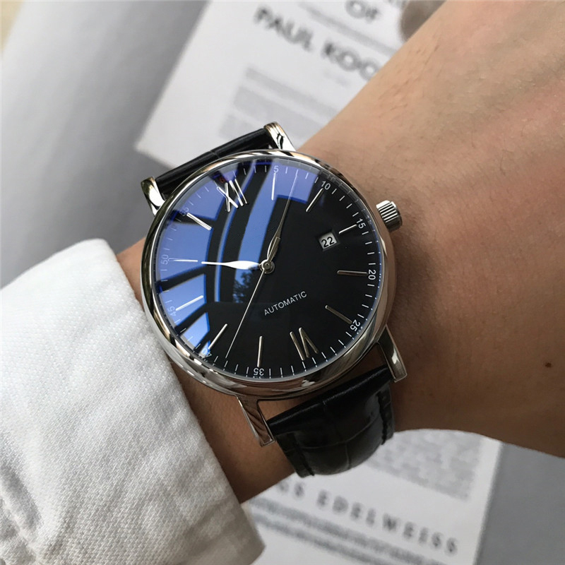 Moda completa marca relógios de pulso aaa alta qualidade masculino 40mm caso aço inoxidável pulseira couro automático relógio mecânico luxo ic22