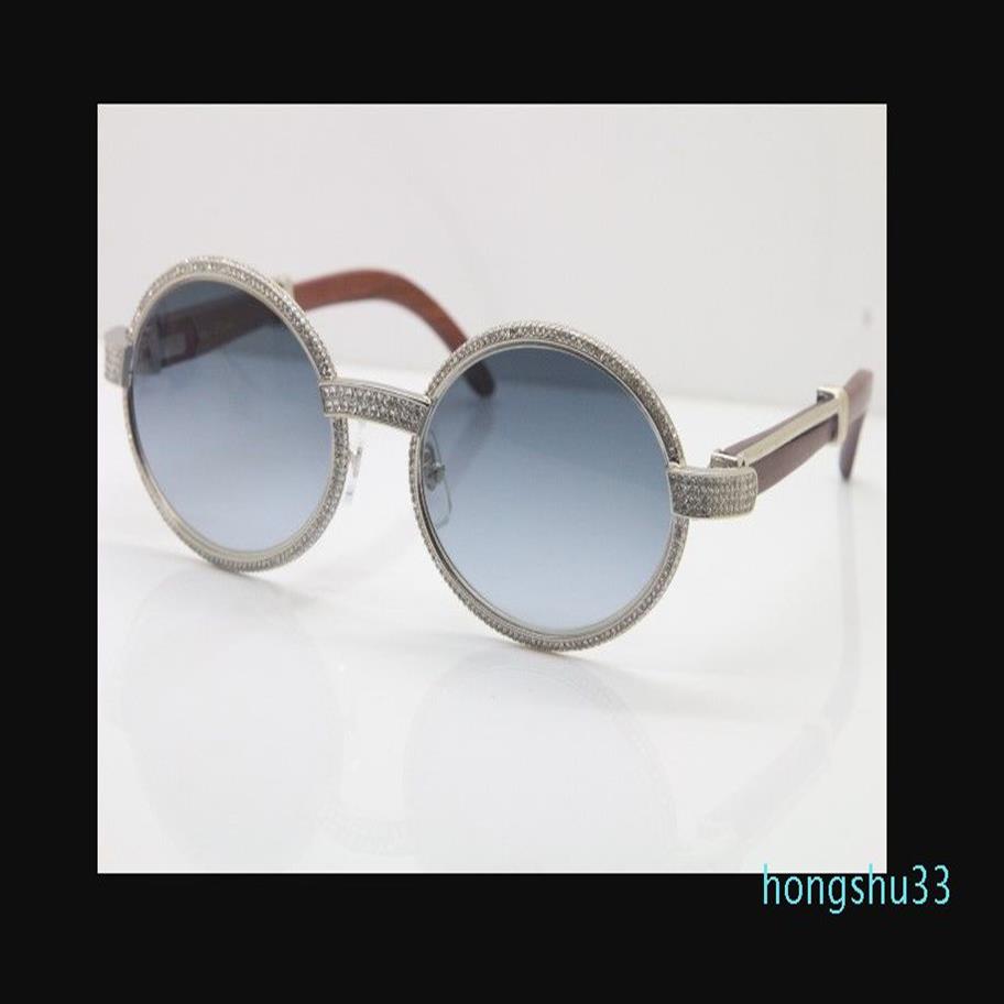 Lunettes de bonne qualité en or 18 carats Vintage bois 7550178 lunettes de soleil rondes Vintage unisexe haut de gamme lunettes de diamant limitée C décoration g239N