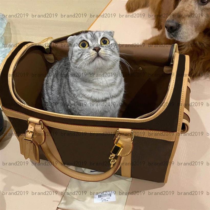 Klassischer Druckdesigner Pet Cat Supplies, hochwertiges Leder, atmungsaktive Katzentransportboxen, Kisten, Häuser, vorherrschend, große Größe286V