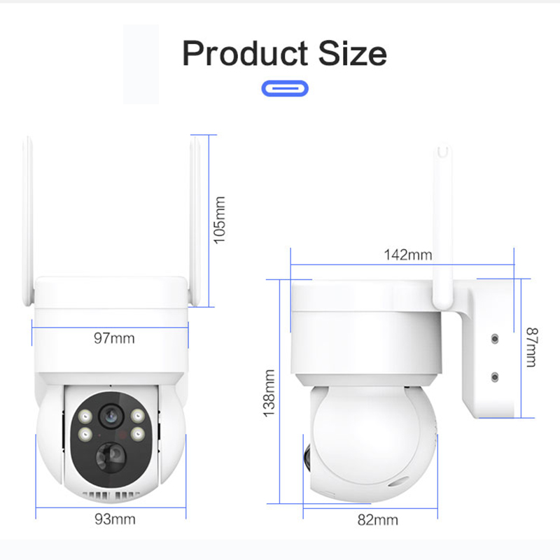 TQ2 WiFi PTZ Telecamera esterna Wireless solare Batteria a basso consumo Telecamera IP Video sorveglianza HD Rilevamento umano PIR Telecamere di rete in standby a lungo termine