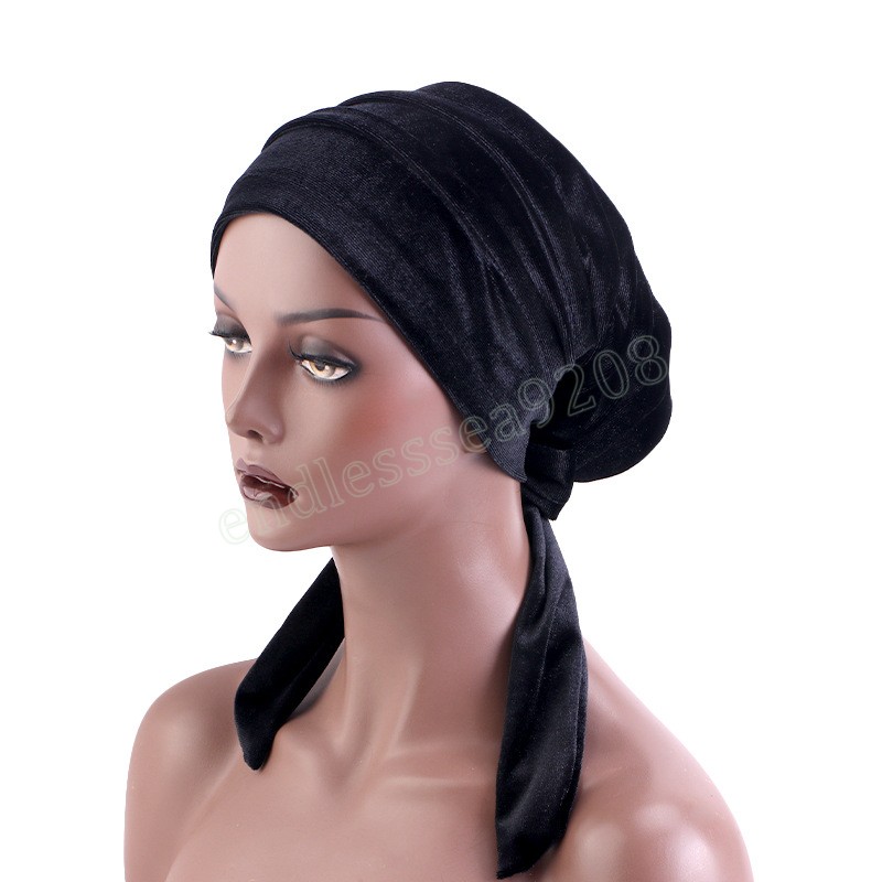 Nowe kobiety Velvet Turban z wstążką głową czapkę wypadanie włosów