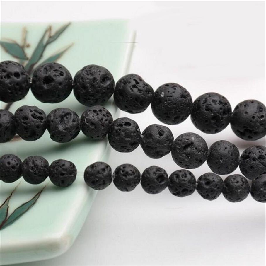 4 6 8 10 12 mm schwarzer Vulkanstein synthetischer Lavastein runde Perlen gefärbt für Schmuckherstellung DIY ArmbandHalskette204f
