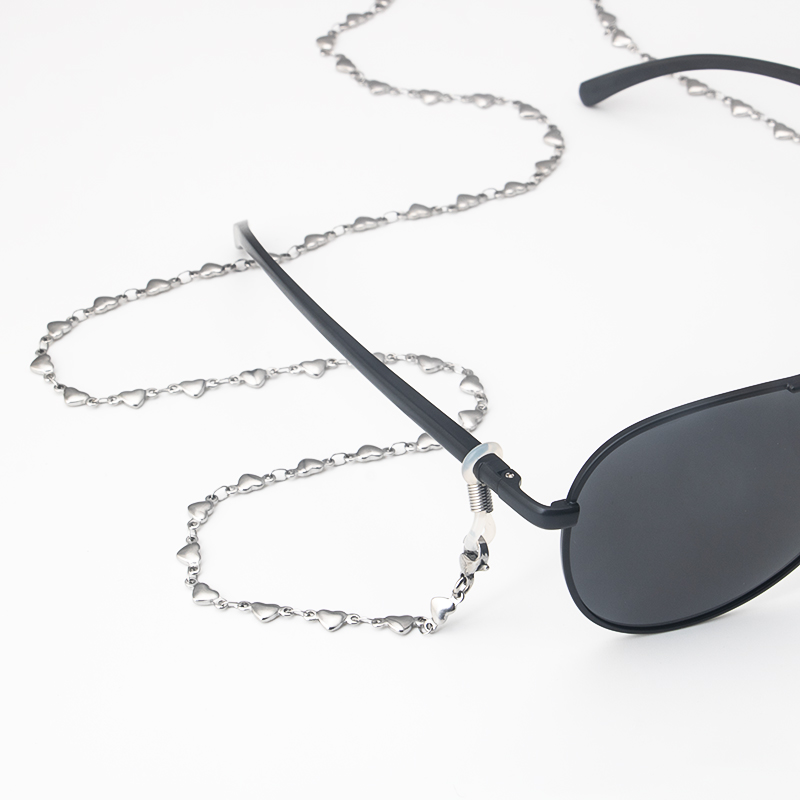 Stainless Steel Trendy Simple Personality Fashion Heart Pattern Metal Sunglasses Eyewear Neck Chain