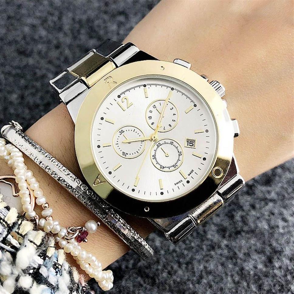 Fashion Brand Women Girls beautiful 3 Dials style Date Calendar Metal steel band Quartz wrist Watch P38270I