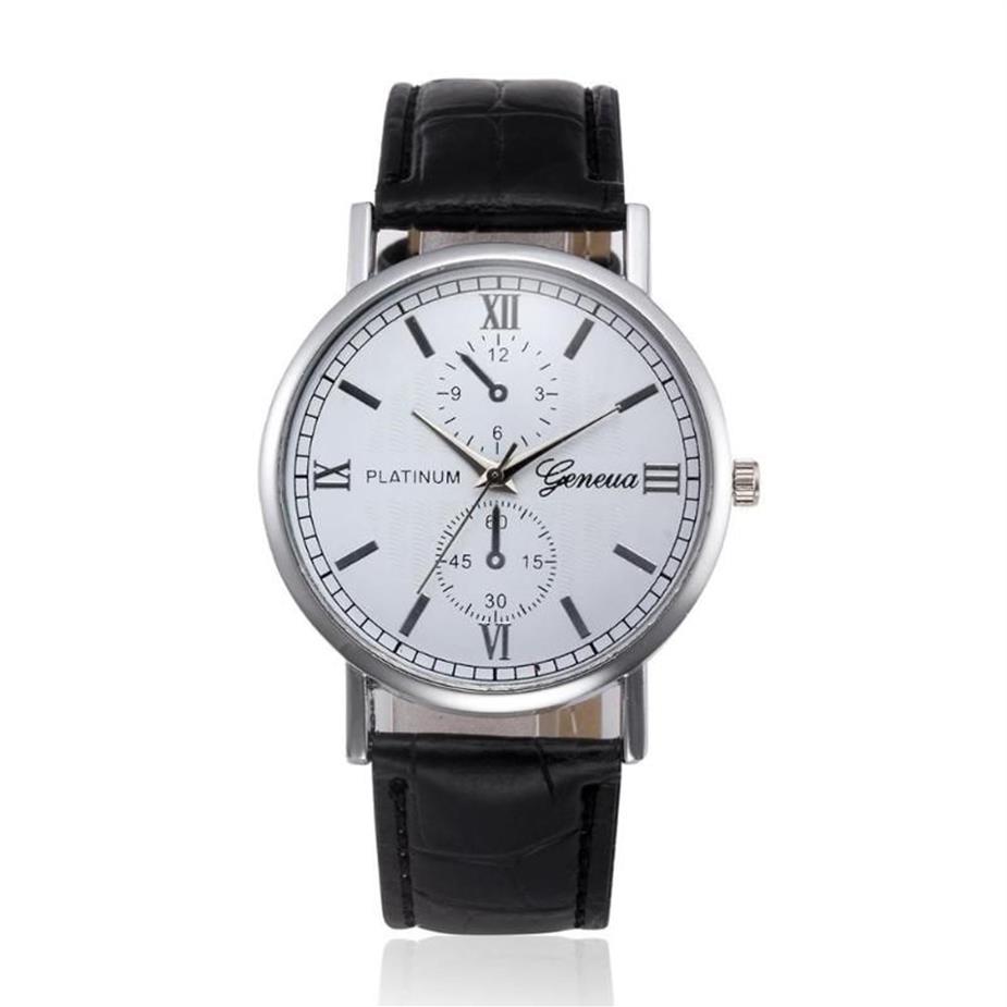 Relojes de pulsera Ginebra Números romanos Ojos falsos Reloj para hombres Cinturón de moda Reloj de negocios casual Marca Cuarzo Relogio Masculino296e