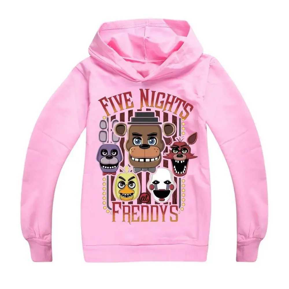 Pulôver FNAF Kids Hoodie 2023 Five Night at Freddys Moda Nova Impressão Bebê Meninas Meninos Traje Casual Algodão Manga Comprida ClothesL231215