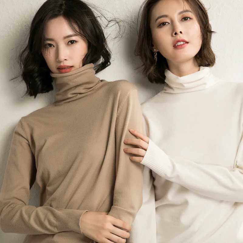 Damenpullover Herbst-Winter-Pullover Rollkragenpullover Slim Fit Basic-Pullover 2023 Fashion Korean Knit Tops Bottoming Womens Sweater Stretch JumpersL231213