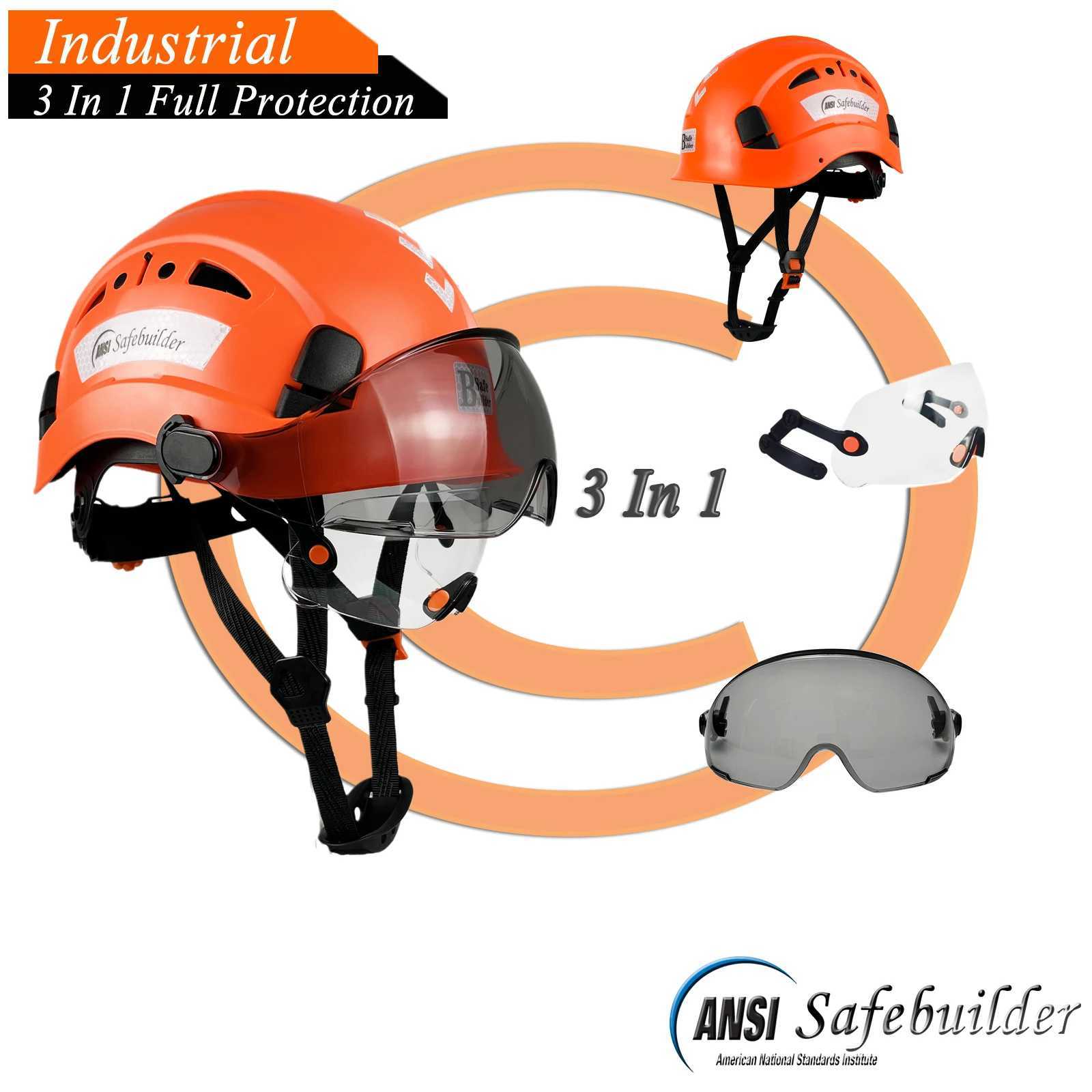 Casques d'escalade Casque de sécurité de construction avec visière Lunettes intégrées pour casque d'ingénieur ANSI Casquette de travail industrielle Protection de la tête pour hommes
