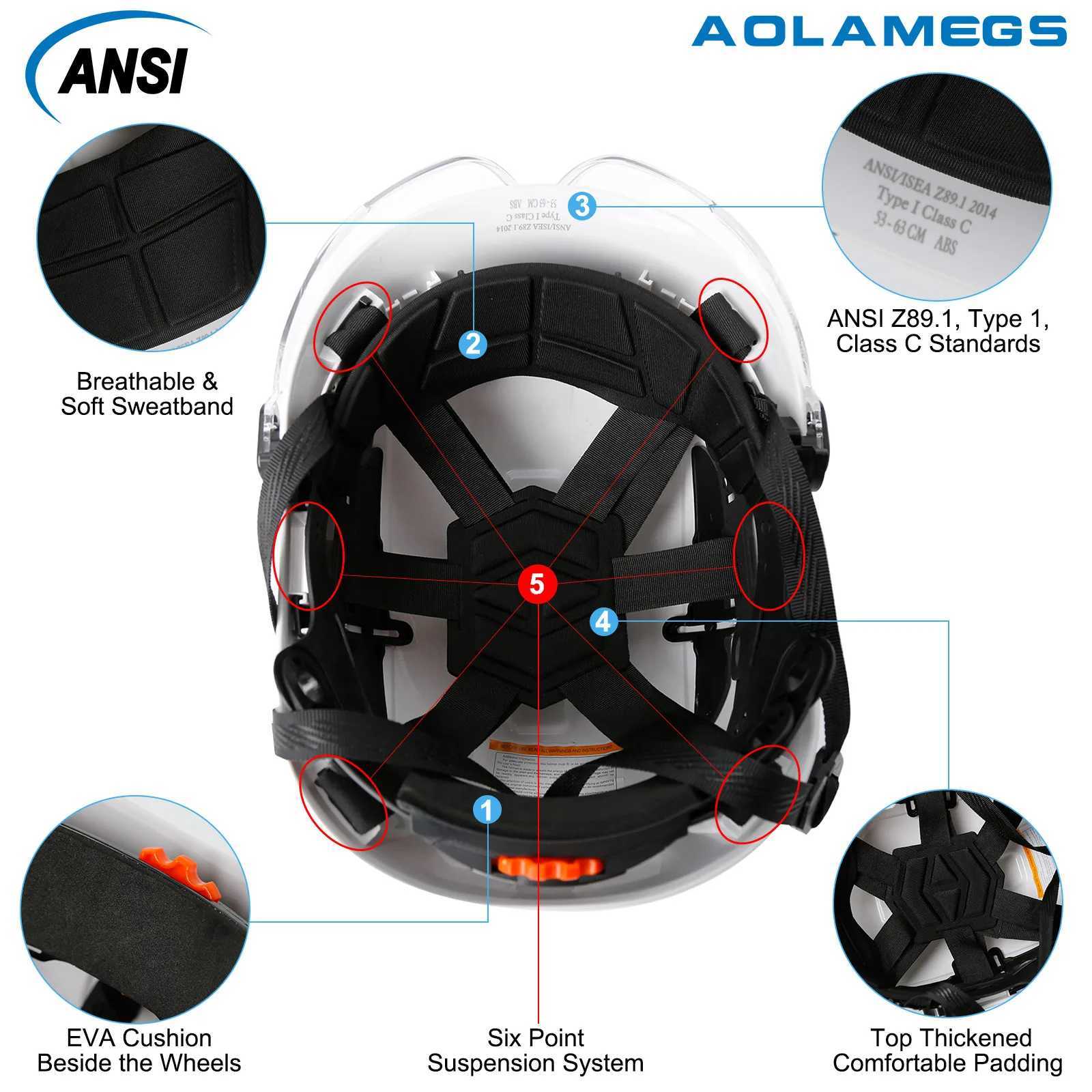 Klättringshjälmar Konstruktionssäkerhetshjälm med skyddsglasögon Visir av hög kvalitet ABS Hard Hat Light ANSI Industrial Work Head Protection CR08