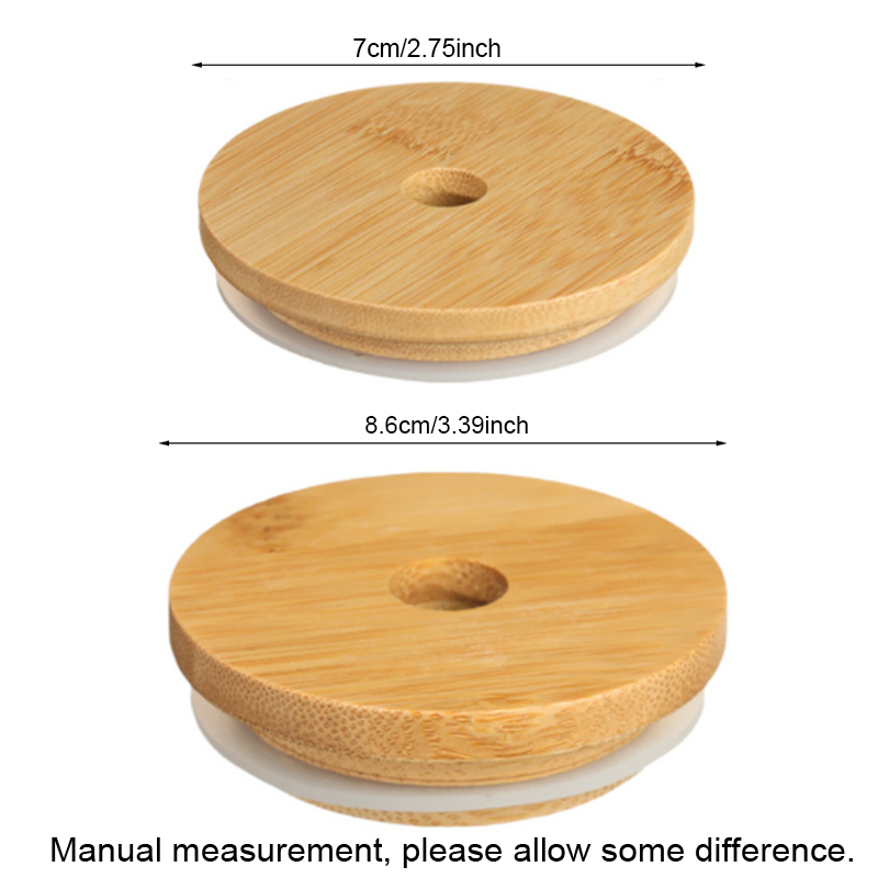 70 мм/2,75 дюйма, 86 мм/3,39 дюйма, бамбуковые крышки, многоразовые крышки для каменных банок, силиконовое уплотнение с соломенным отверстием, крышки для стеклянных бутылок W0144
