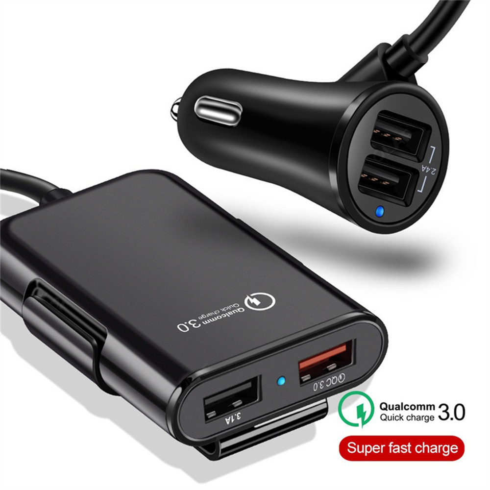 60W 8A Voorste achterbank 4-poorts autolader USB Snel opladen Autoladers Voedingsadapters voor iPhone 13 14 15 Huawei Samsung Android-telefoon met doos