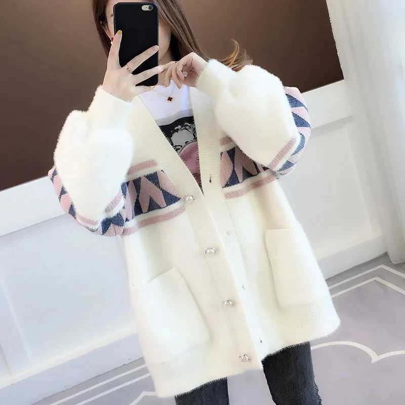 Damenpullover Nerzstrickpullover Damenpullover Übergroße Strickjacke Koreanisch Lose Faul Top Button Rosa Warme Weiche JackeL231213