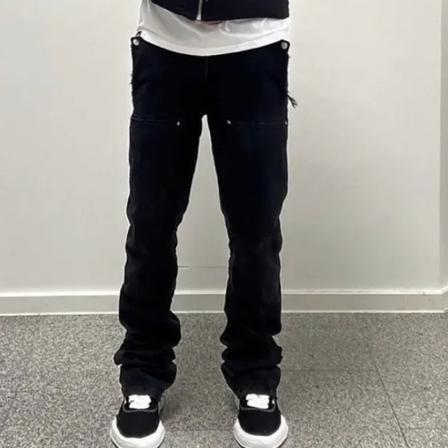 Fråga skarvning av rivet tvättade skadade byxor Hip Hop European och American Street Vibe Workwear Micro La Fog Loose Jeans