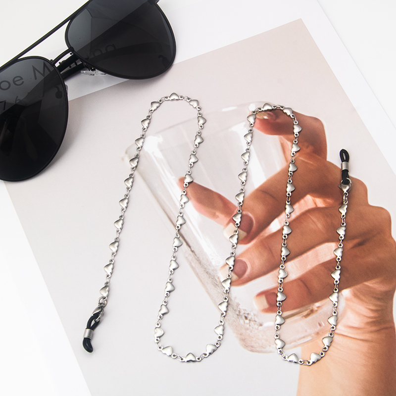 Stainless Steel Trendy Simple Personality Fashion Heart Pattern Metal Sunglasses Eyewear Neck Chain