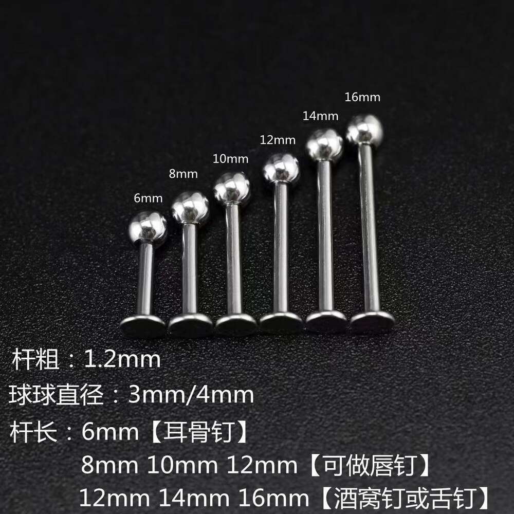 Piercing Titanium Steel Ring, Ear Bone Flat Bottom Straight Replacement Dimple Nail, Anti Allergic Lip Nail