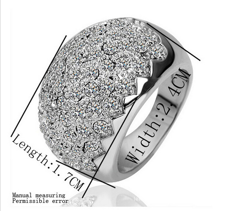 18k Real White Gold Plated White Austrian Crystal Width Ring for Women Us Popular Design Full Diamond Wedding Ring Valentine's Day Gift With Elegant Jewelry Box