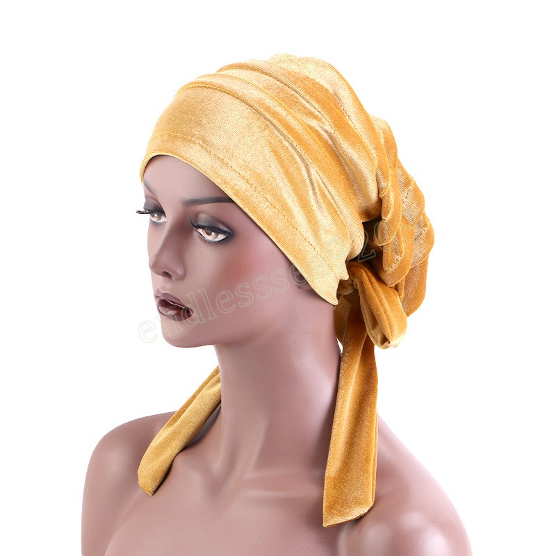 Nowe kobiety Velvet Turban z wstążką głową czapkę wypadanie włosów