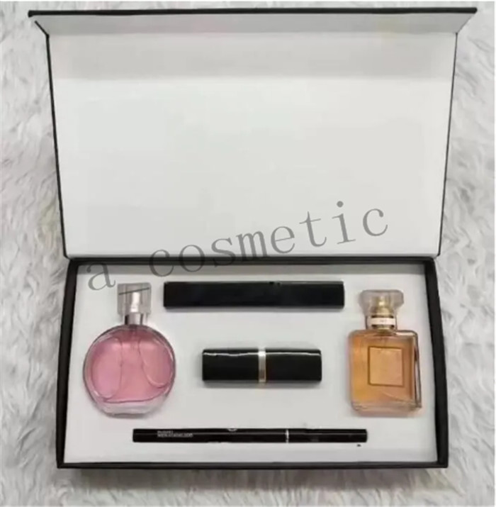 En stock! Coffret cadeau de maquillage 5 en 1, parfum, cosmétiques, collection de cadeaux de vacances, ensemble Mascara imperméable, Eyeliner, cosmétique, rouge à lèvres mat, Kit de maquillage