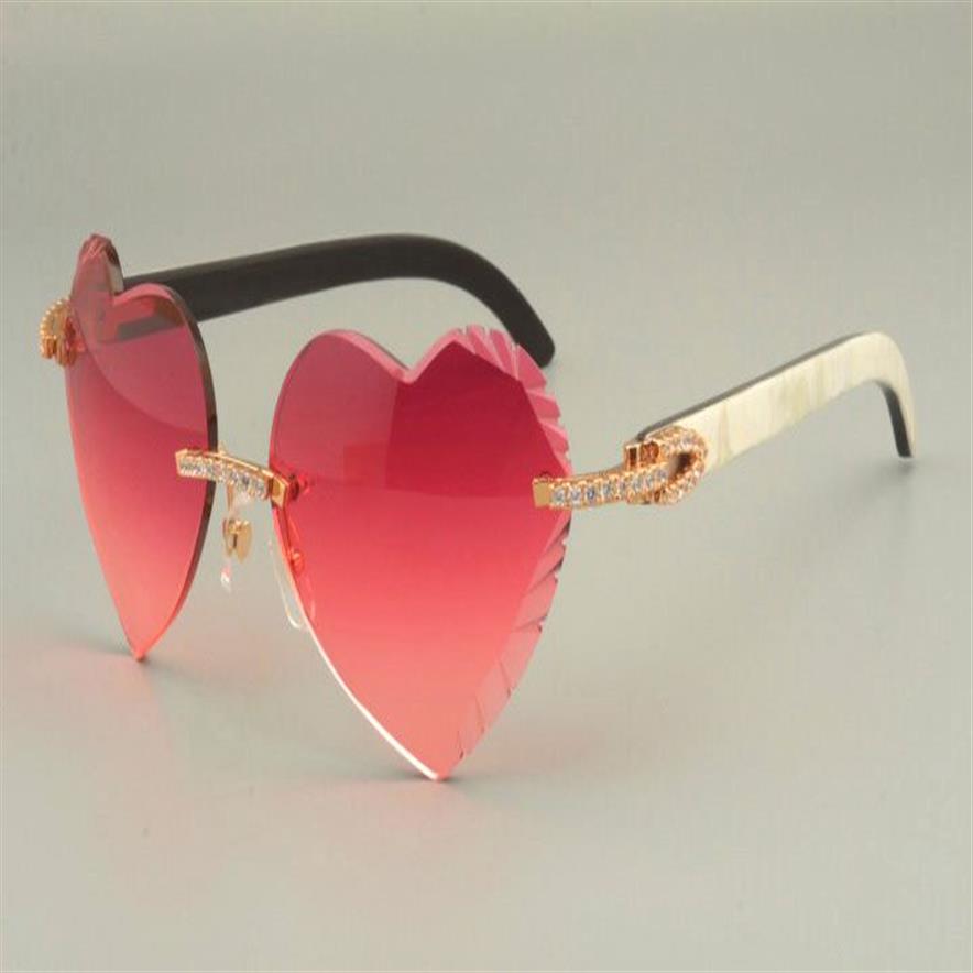 2019 -selling heart-shaped carved sunglasses fashion high-end diamond series natural mixed horn arm sunglasses 8300686-A size211k