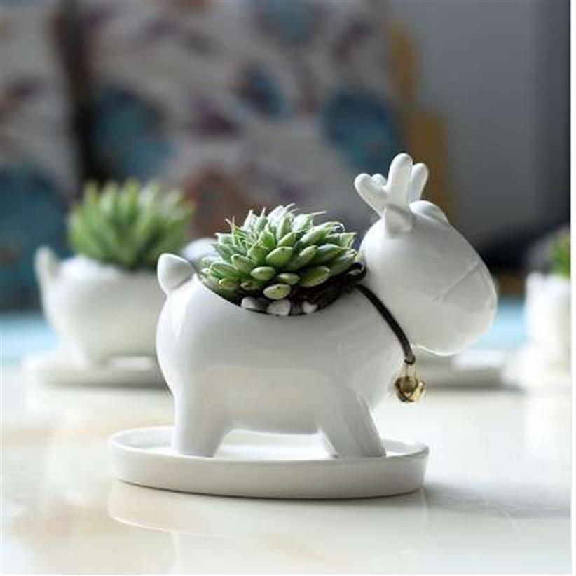 white small elk planter garden Christmas flowerpot deer shape Ceramic succulent plants pots for flowerwithout stand base324Z