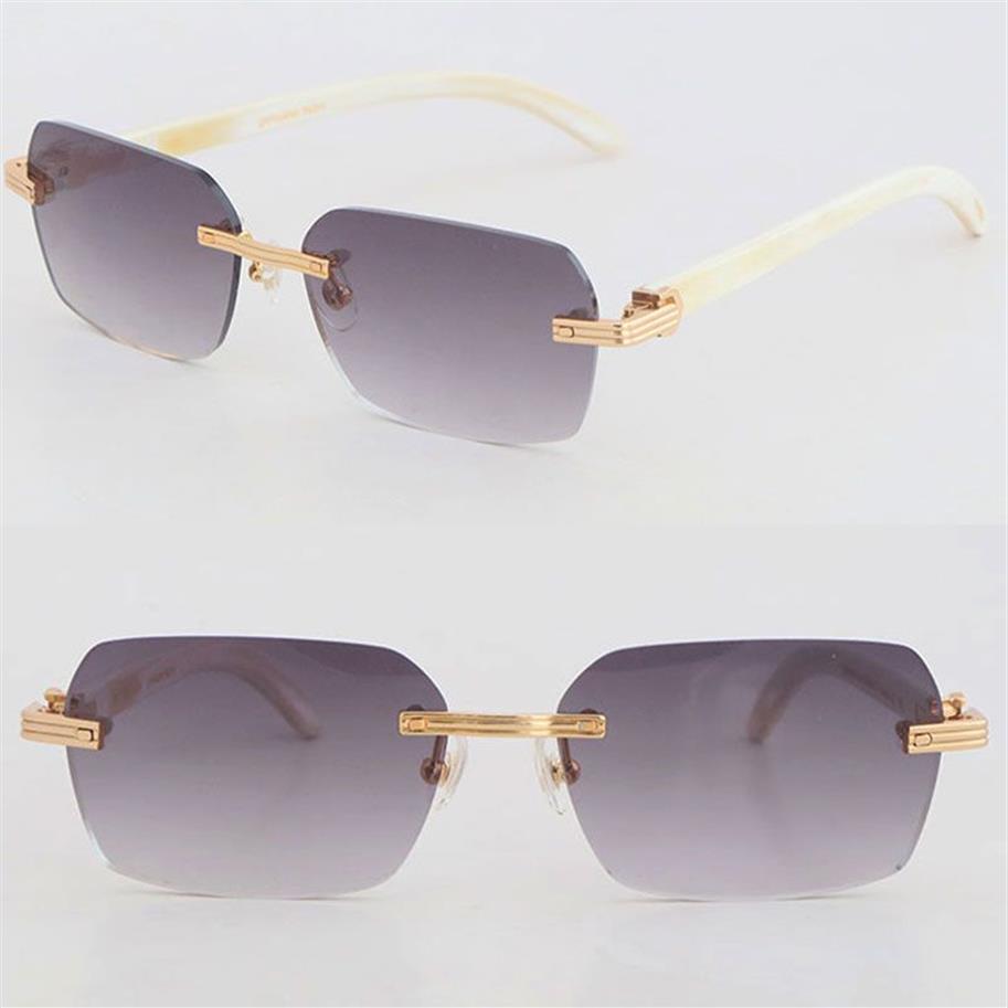 New Designer Model Rimless Sunglasses Woman Original White Genuine Natural Horn 02868 glasses 18k Gold Women Large Square Glasses 235H