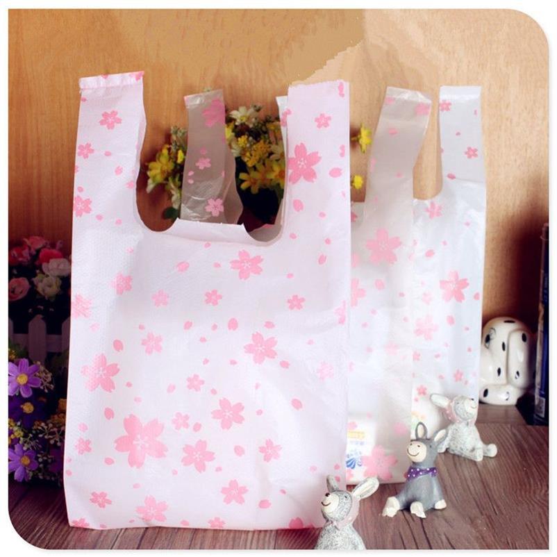 Tamanho inteiro 18 35cm7 14 Supermarket Shopping Plástico Saco com Handle Printing Cherry Blossom Plast309N