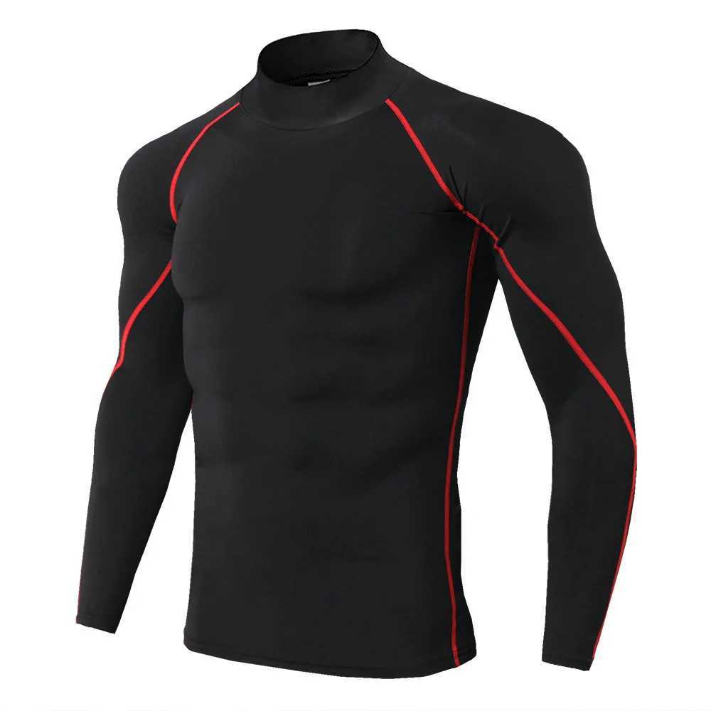 T-shirts pour hommes Automne Nouveau Mâle Solide Chemises Athlétiques Hommes Col Haut Fitness Sports Courir À Manches Longues T-Shirt Thermique À Séchage Rapide Vêtements De Gyml2312.21