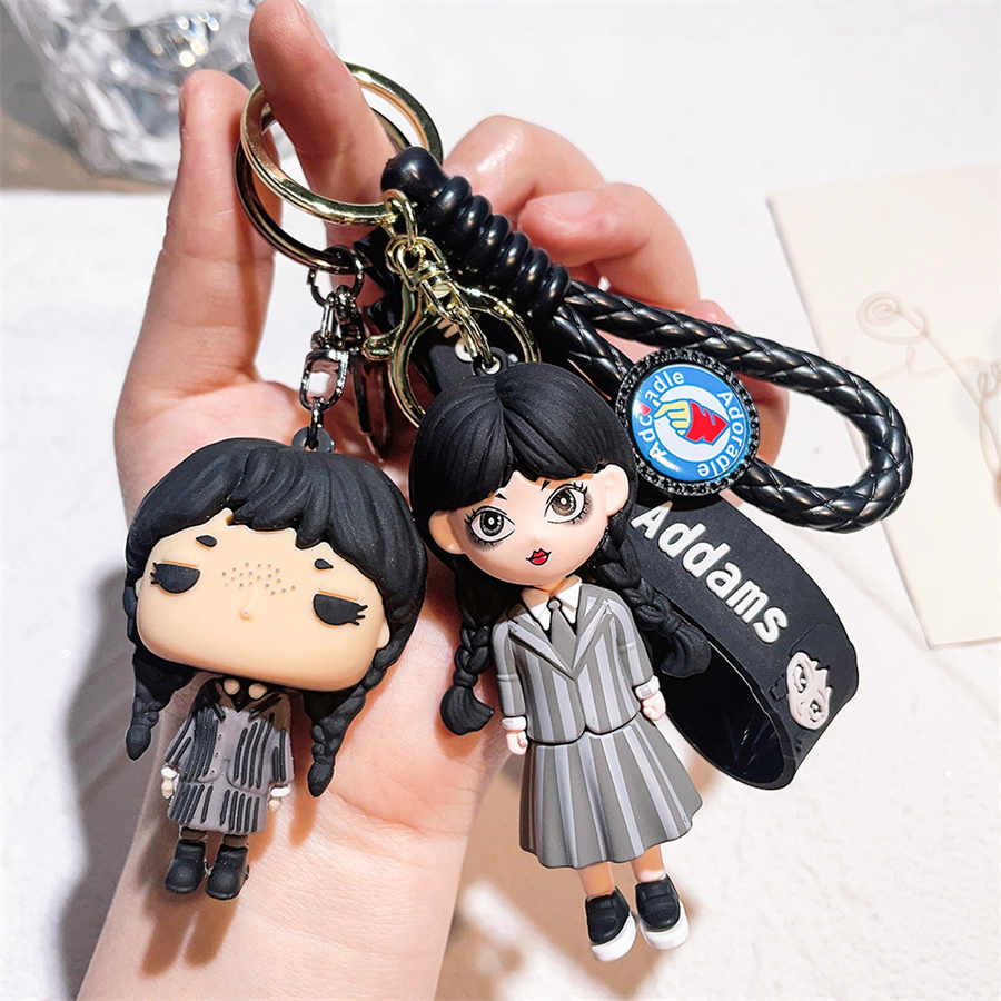 Cartoon Schlüsselkette Auto Bag Anhänger Puppe Ornament Addams Family Silicone Puppenschlüssel Ring Mittwoch Schlüsselbund