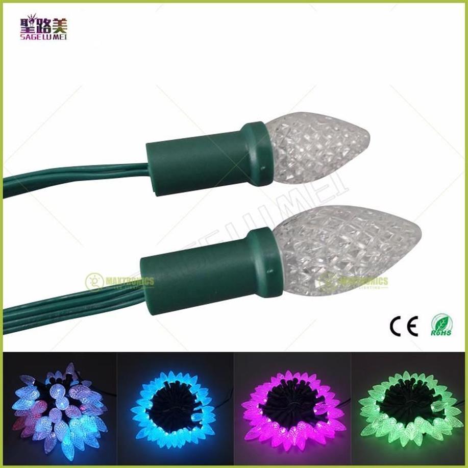 C7 C9 10LOT Ganz wasserdichtes IP68 adressierbares RGB Vollfarben DC12V WS2811 LED Weihnachtspixel String Hellgrünem Draht M264Q