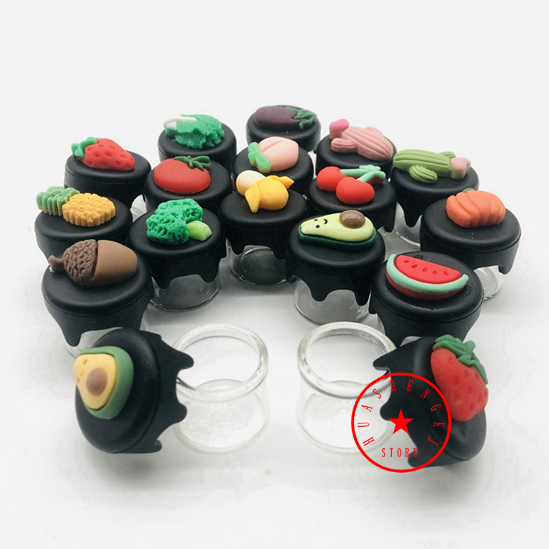 Étui de rangement en silicone coloré pour fumer Biscuits aux fruits Boîte de rangement scellée Herbe Tabac Cire Pilule d'huile Crème Bouteille en verre Pot Dabber Pipe à eau Bong Tip Porte-paille