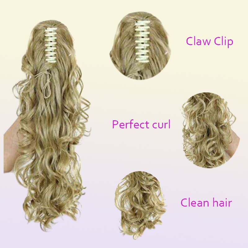 Xinran Synthetic Fiber Claw Clip Wavy Ponytail Extensions長い濃い波のポニーテールエクステンションクリップ女性向け髪の拡張クリップ2101085264333