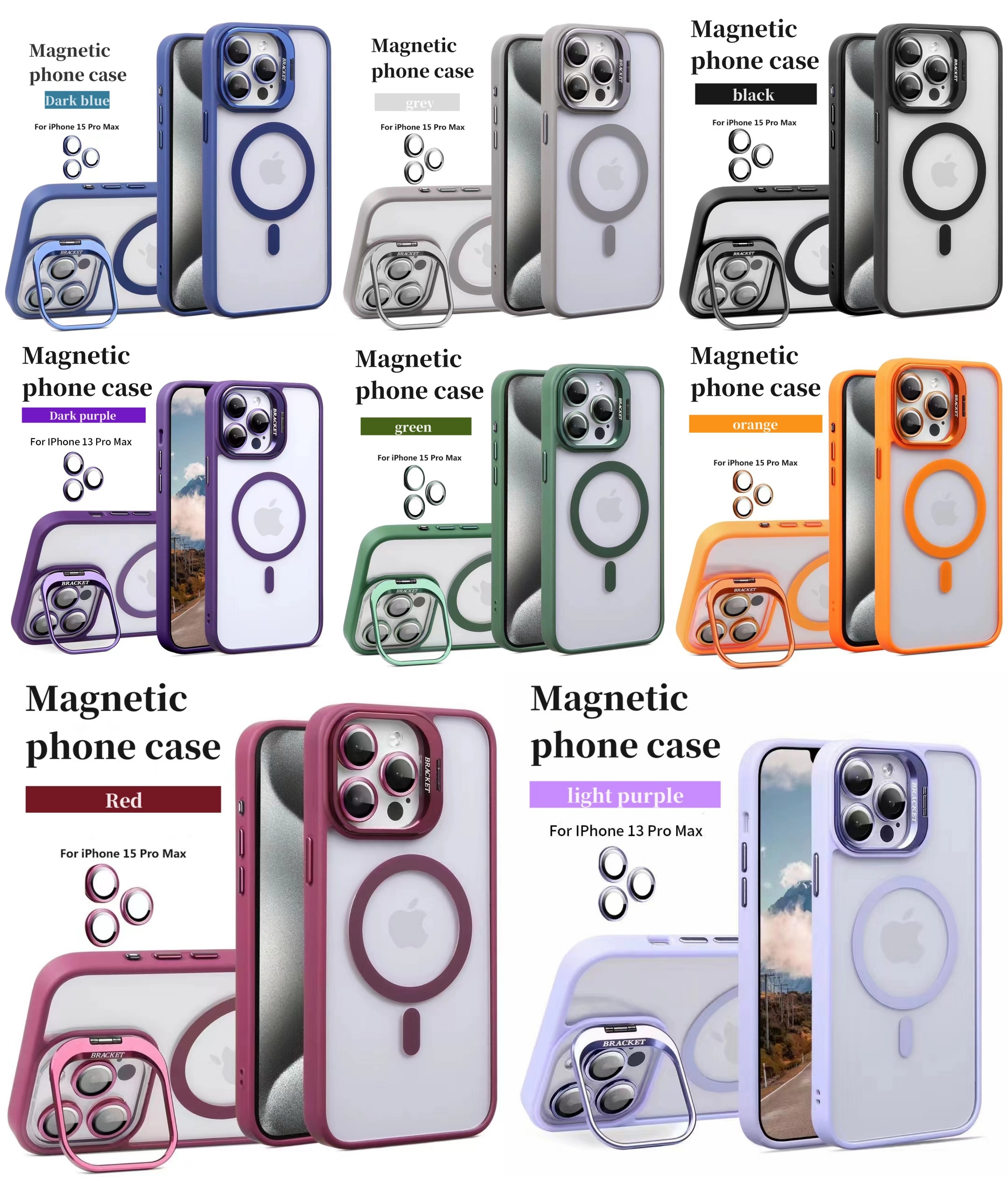 Capa de telefone magnética à prova de choque de alta qualidade com filme de câmera para iPhone 15 14 13 12 11 Pro Max Capas com bolsa OPP