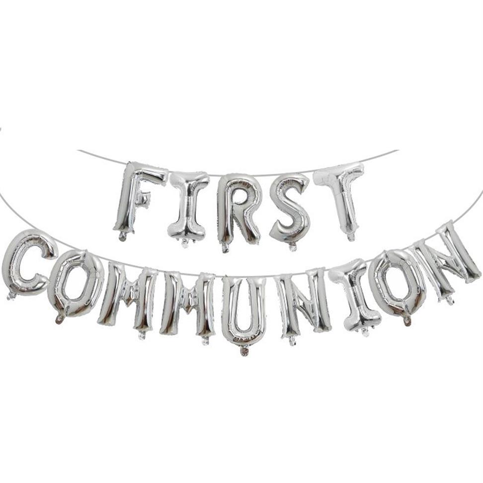 First Holy Communion Gold Balloons Bunting Banner Religious 1st Confirmation Christening Wall Decoration Po Props Ballon L167C