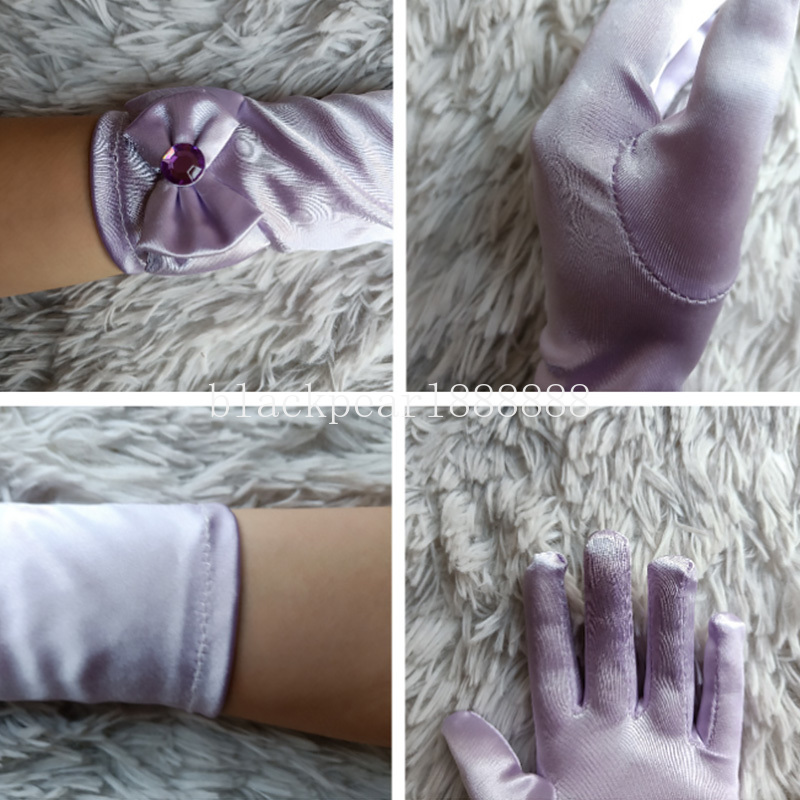 Childrens Dance Princess Long Tube High-grade Satin Stretch Gloves Girl Bow With Beads Gloves Children Day Birthday Gifts