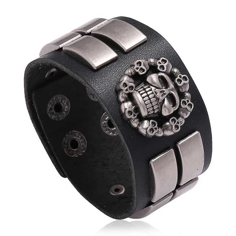 Bangle Diverse Styles Skull Skeleton Chain Spikes Rivet Stud Wide Cuff PU Leather Punk Gothic Rock Unisex Bracelet Men Jewelry BraceletL231220