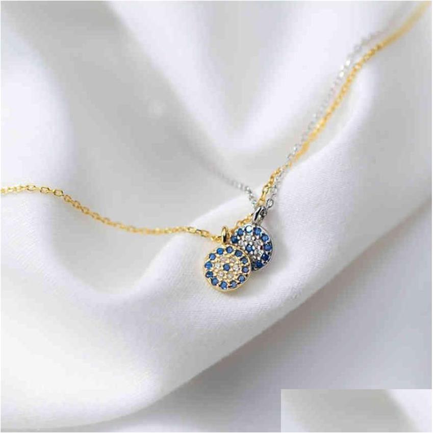 Anhänger Halsketten Weiblich Zierliche 925 Sterling Silber 14 Karat Gold Halskette Choker Kreis Pave Diamant Türkei Böse Augen CZ Drop Lieferung J187f