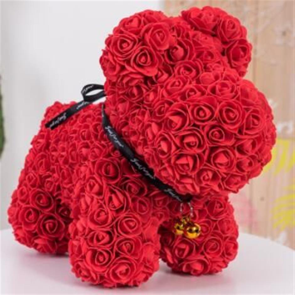 Rose artificielle PE Rose chien mignon dessin animé chien fleur petite amie présent décoration de fête de mariage saint valentin cadeau 281f