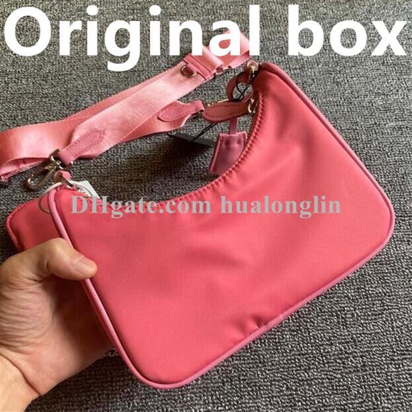 Женщина сумки Ladies Girls Dimbag Orginal Box 3in1 сумка для мессенджера плеча оригинальная коробка сцепление с клаткой нейлоновые кошельки леди с цепью An325b