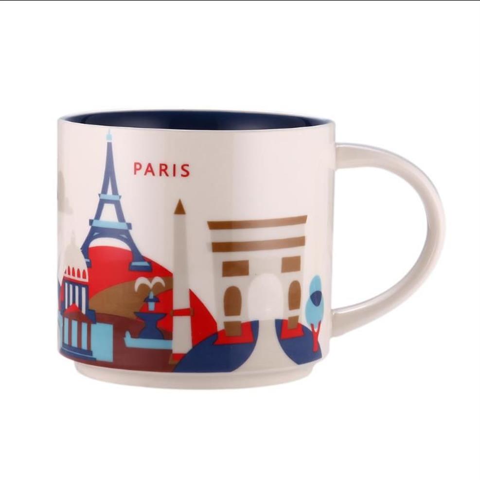 Capacidade de 14 onças de cerâmica Starbucks City Canela France Cities Coffee Cup com caixa original Paris City290C